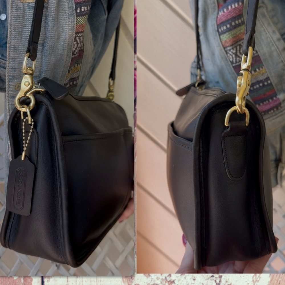 VINTAGE COACH NEW YORK CITY BLACK LEATHER CROSSBODY COMPANION BAG 9300 - Picture 8 of 17